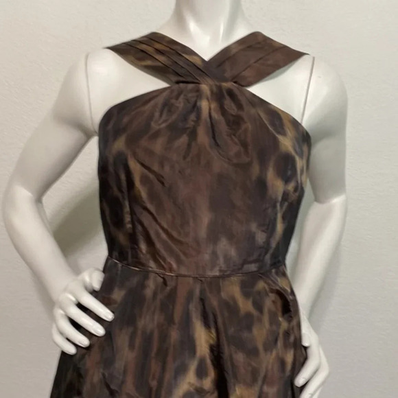 Banana Republic Halter Dress Empire Waist Sleeveless Leopard Pattern Brown 6P - Picture 3 of 7